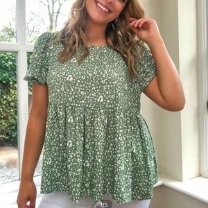 Green, flowy, sinched blouse
